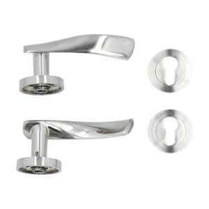 4-Piece Door Handle Lever with Cylinder Hole Silver 4-Piece Door Handle Lever with Cylinder Hole Silver